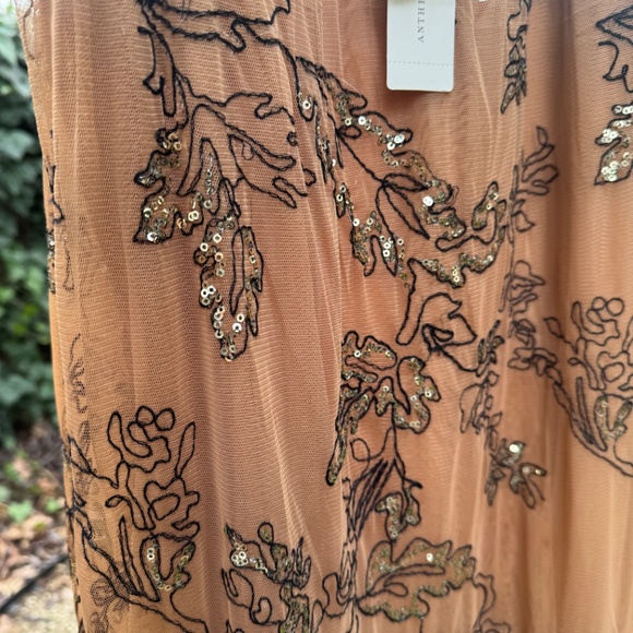 NWT Anthropologie Embroidered Sequin Mesh Maxi Dress โ Size L โ Neutral Motif - Picture 6 of 14